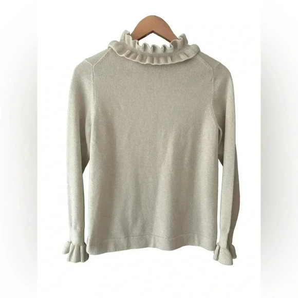 TUCKERNUCK Ivory Gold Shimmer Edie Ruffle Sweater Wool Cashmere Size XS - Picture 5 of 11